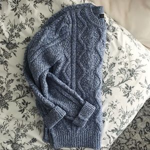 Blue and white chunky knit fisherman sweater